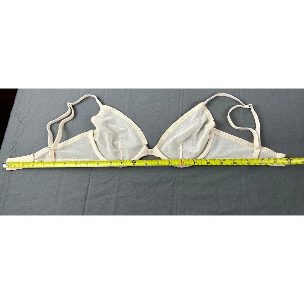 Victoria's Secret Sheer Mesh Unlined‎ Demi Balconette Bra Beige 32C